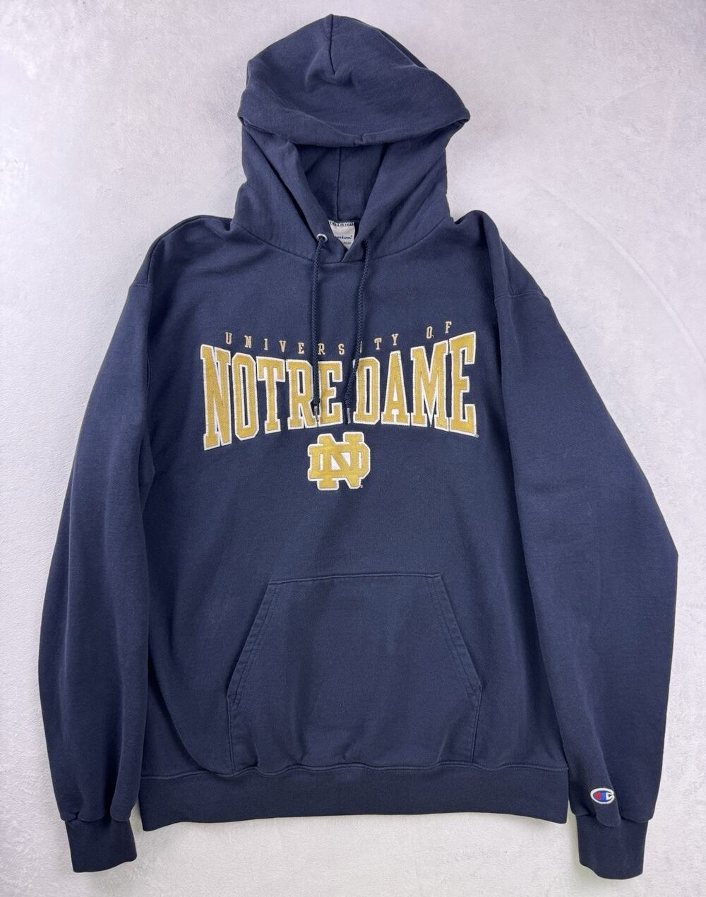 Champion Notre Dame Fighting Irish Hoodie Navy Blue Gold Logo Men’s Large